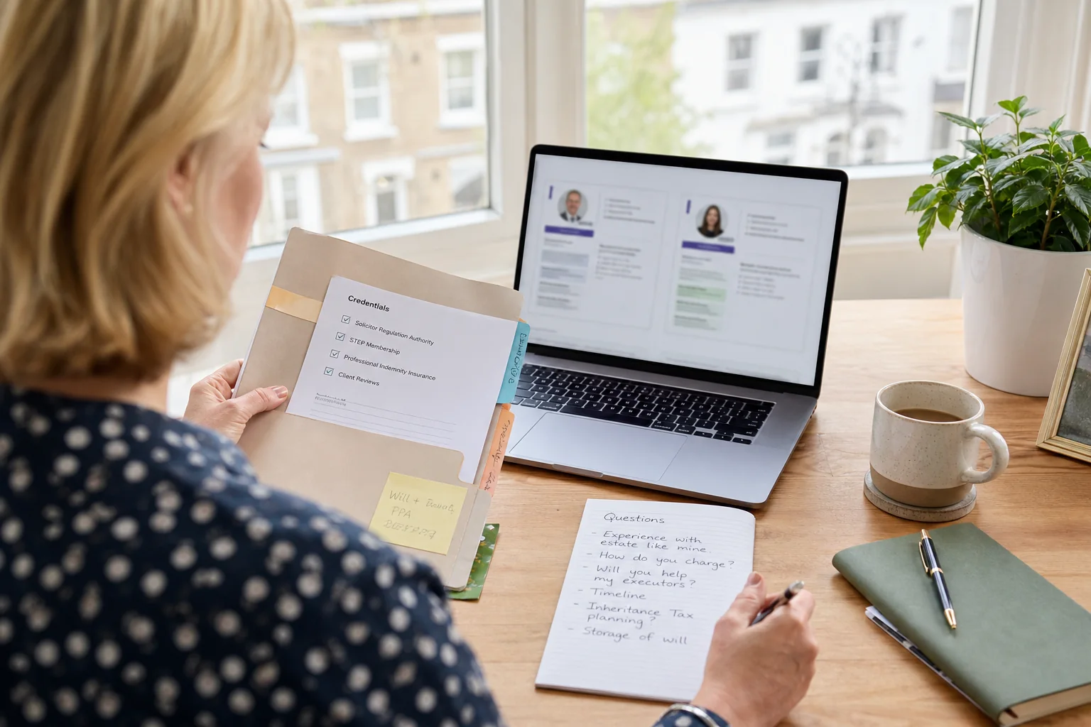 London homeowner comparing will-writing specialists and professional credentials