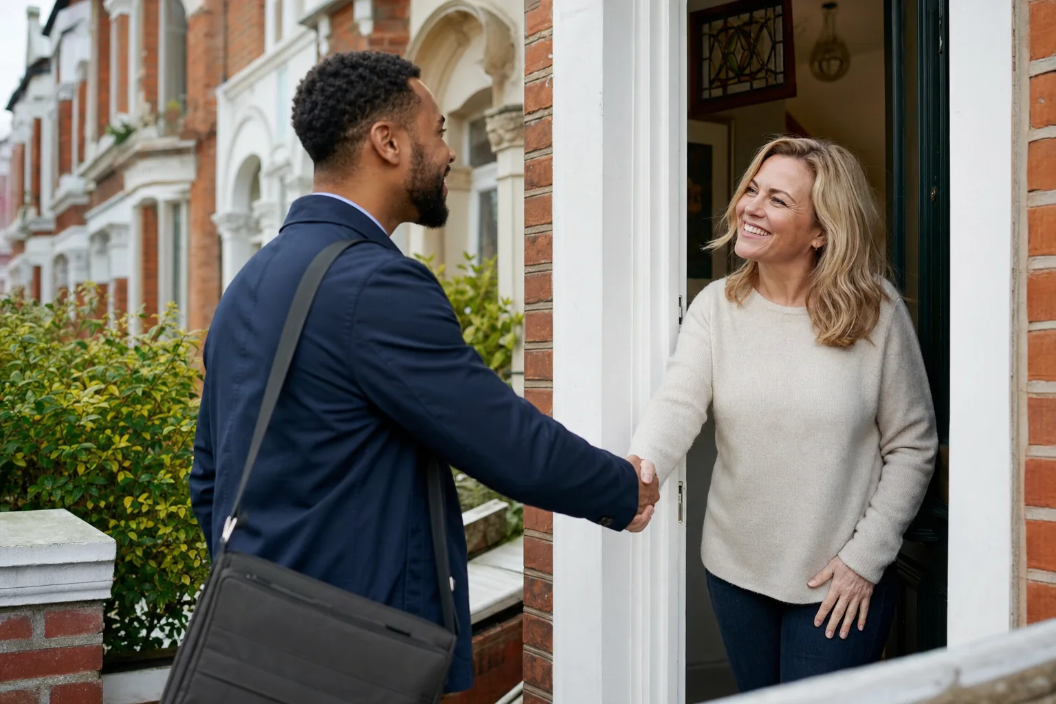 Will-writing adviser arriving for a scheduled visit at a London home