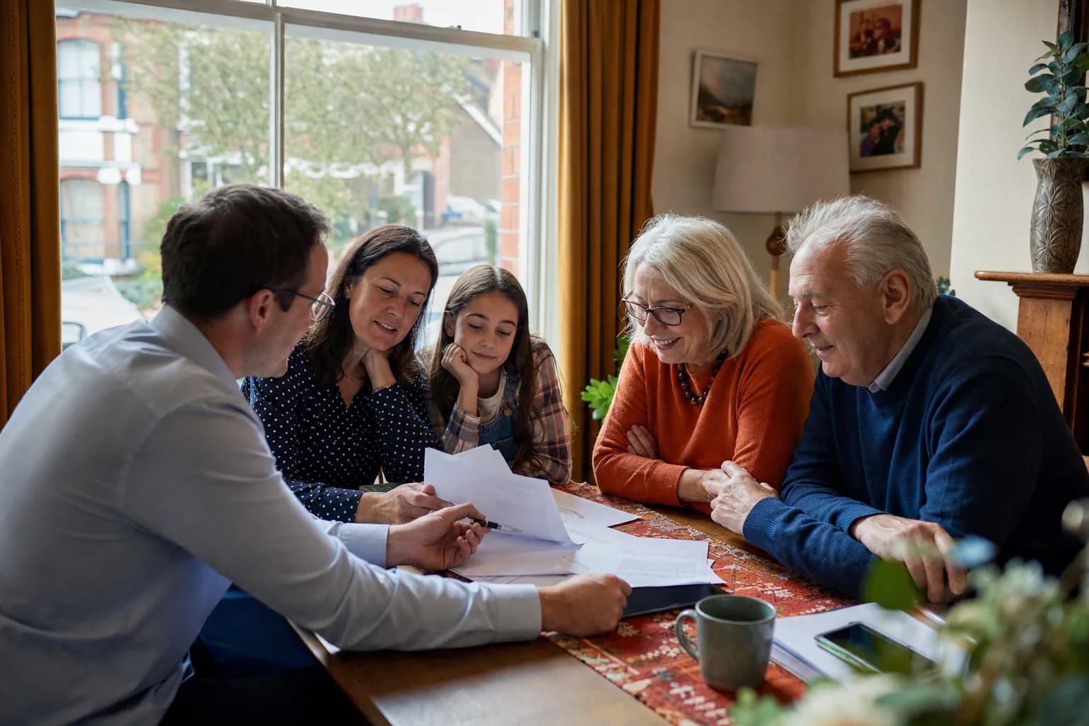 London family reviewing a will with a professional adviser at home