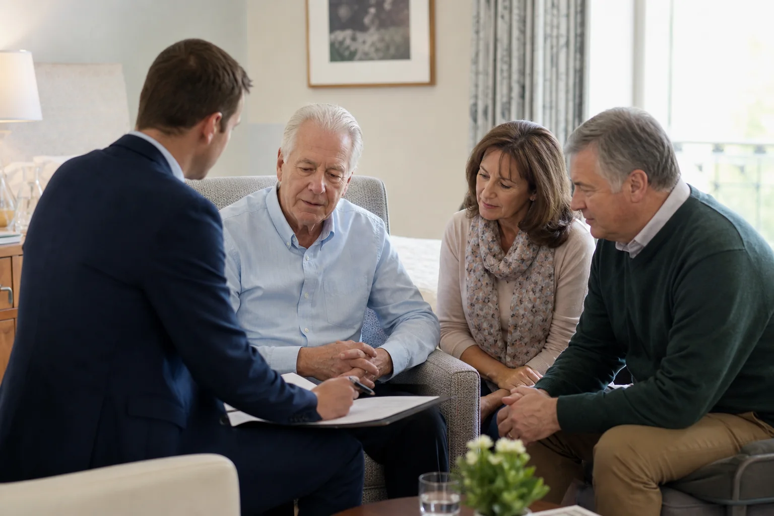 Calm urgent will appointment with an older client and independent witnesses
